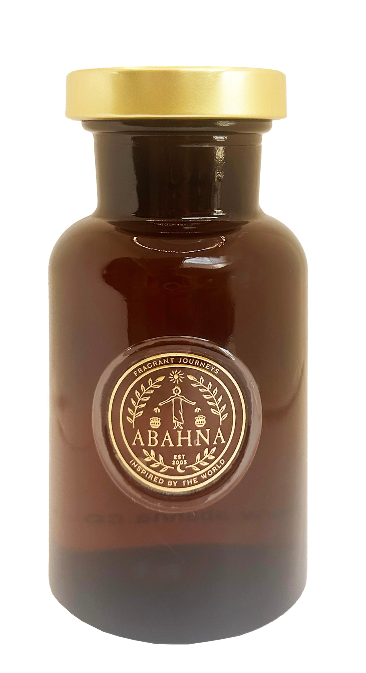 Refillable amber glass bath foam decanter with antique gold stopper – Abahna