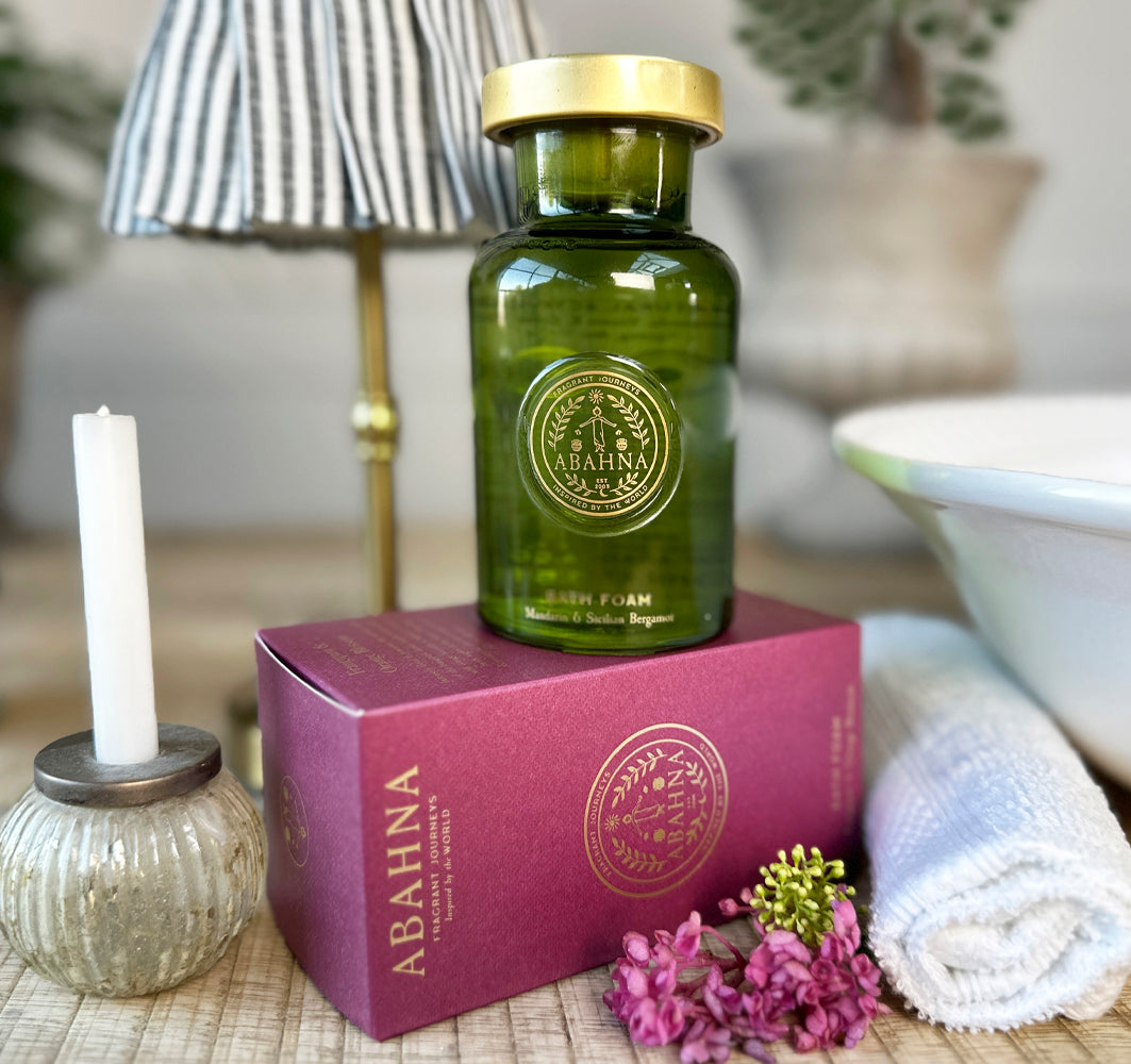 Abahna Frangipani & Orange Blossom bath foam decanter – luxury floral bath soak