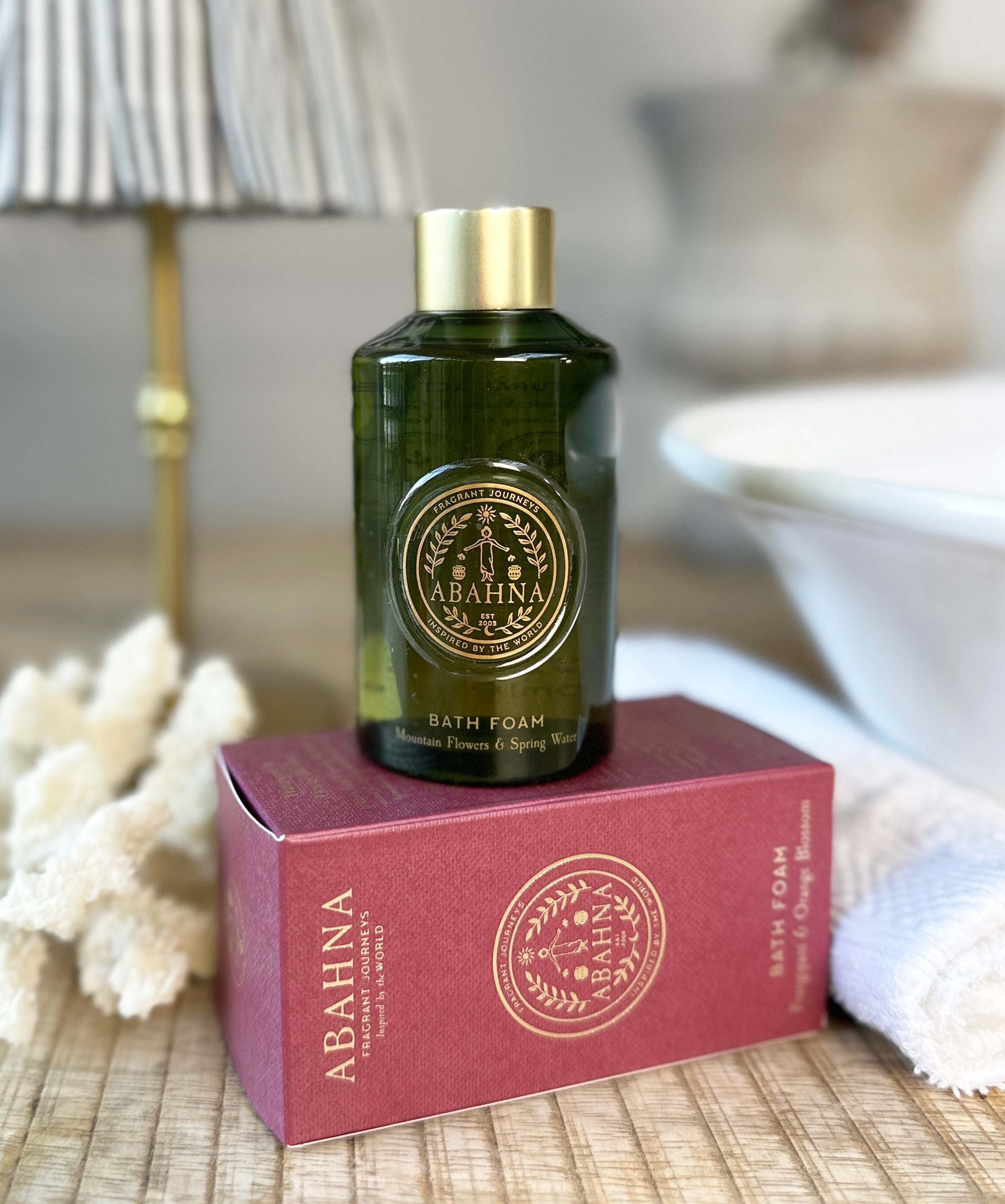 Abahna Frangipani & Orange Blossom mini bath foam – luxury floral bath product for spa-inspired rituals