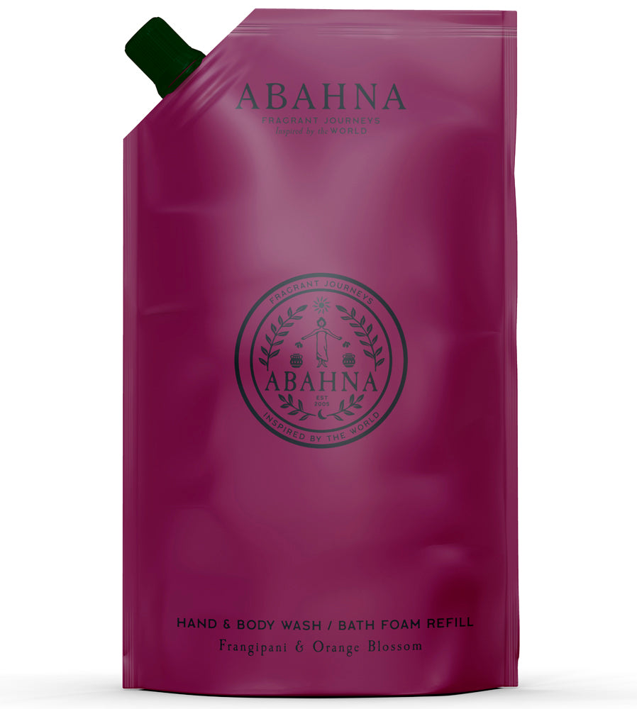 Abahna Frangipani & Orange Blossom refill pouch – eco hand wash & bath foam 1L