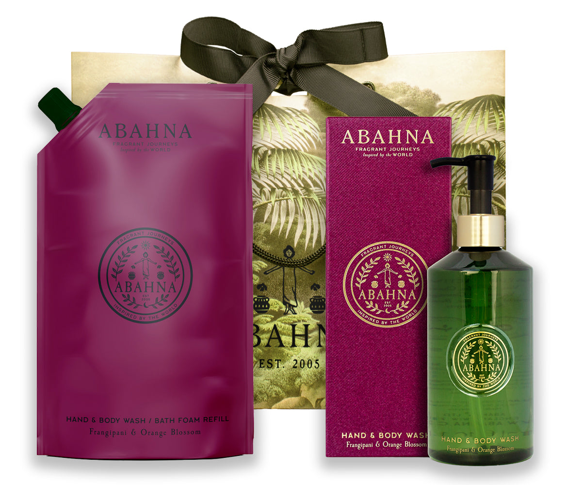 Luxury hand & body wash with eco refill pouch – Frangipani & Orange Blossom fragrance