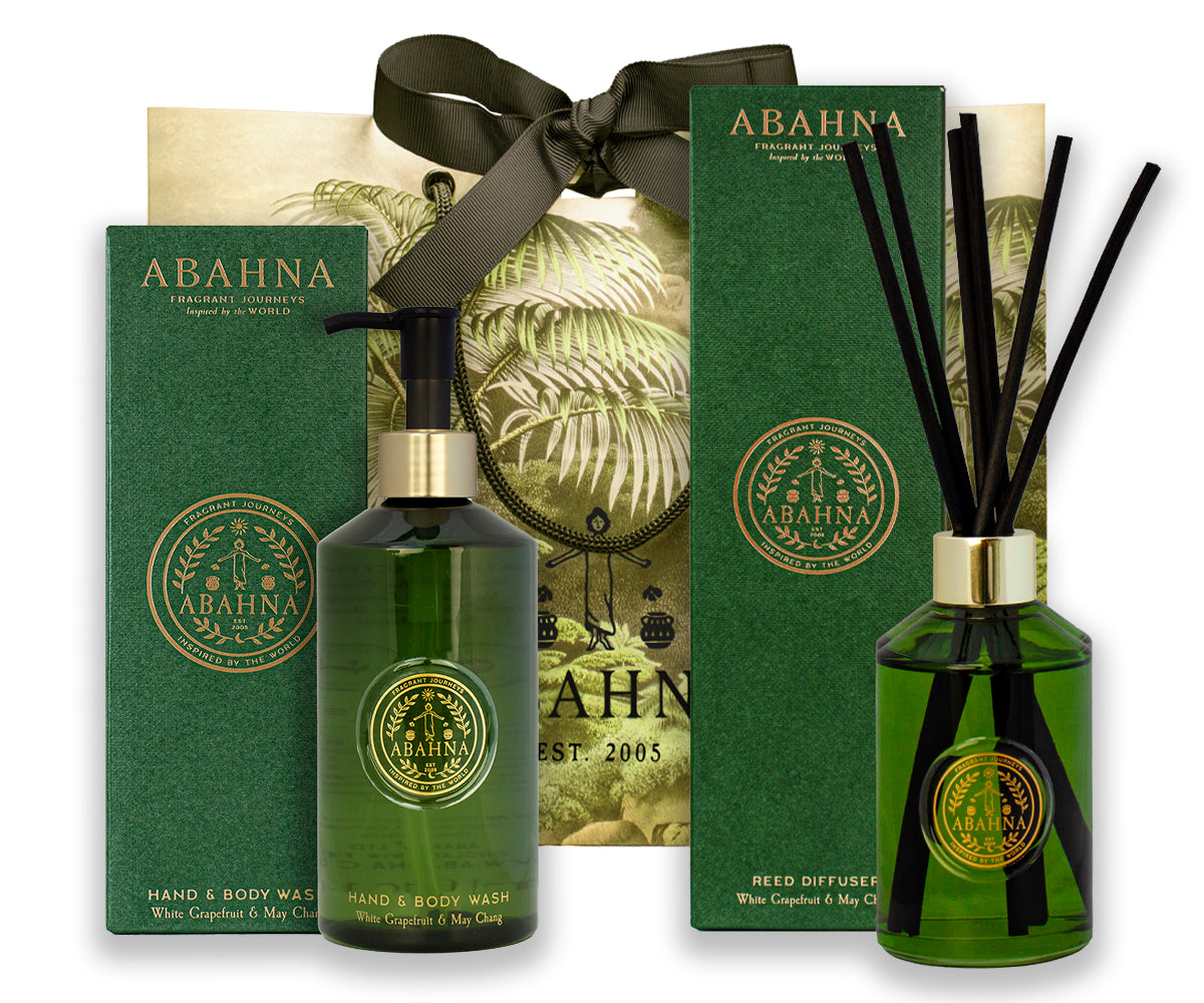 Abahna White Grapefruit & May Chang cloakroom set – reed diffuser and hand wash duo