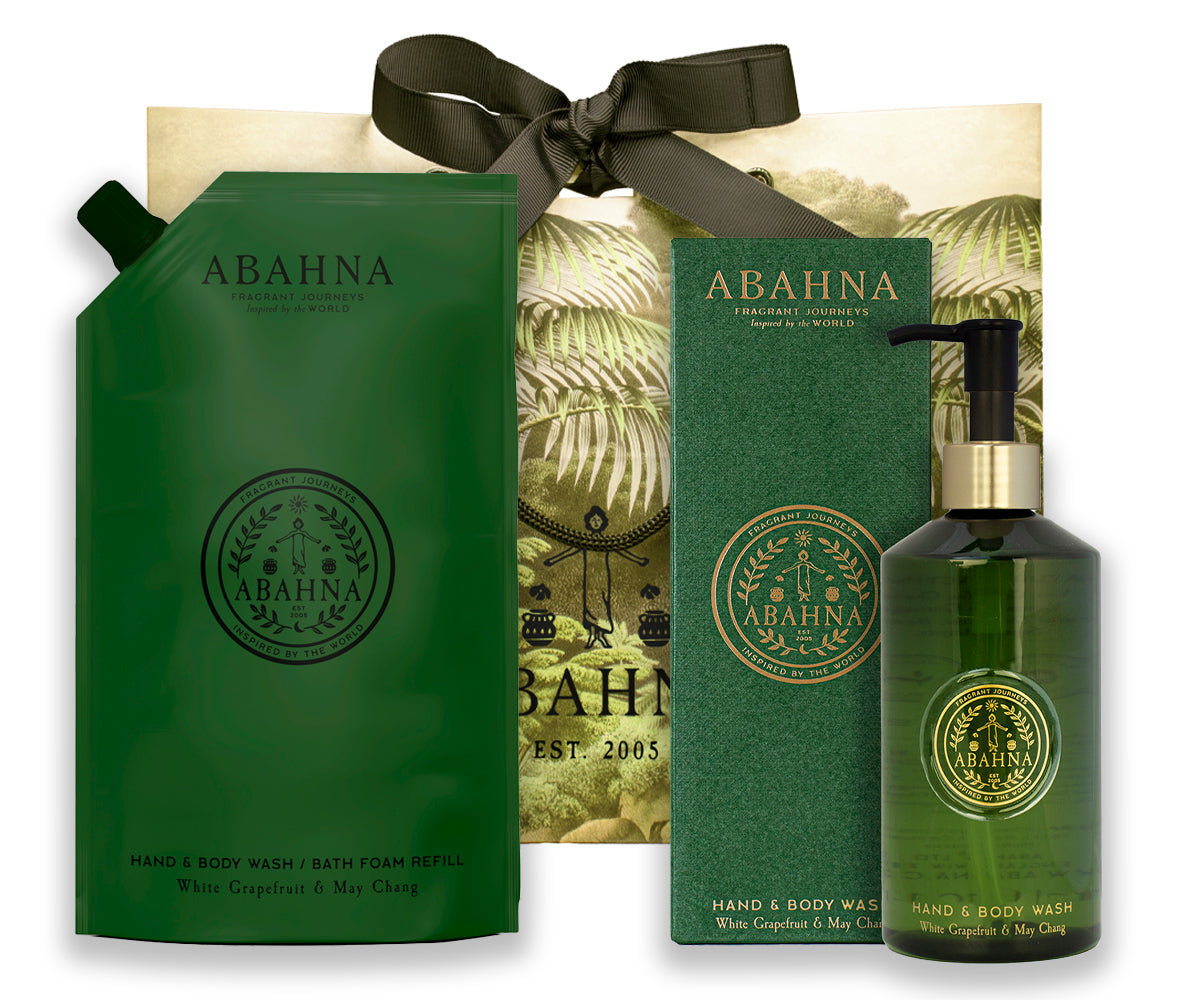 Abahna White Grapefruit & May Chang hand & body wash refill set – uplifting citrus skincare