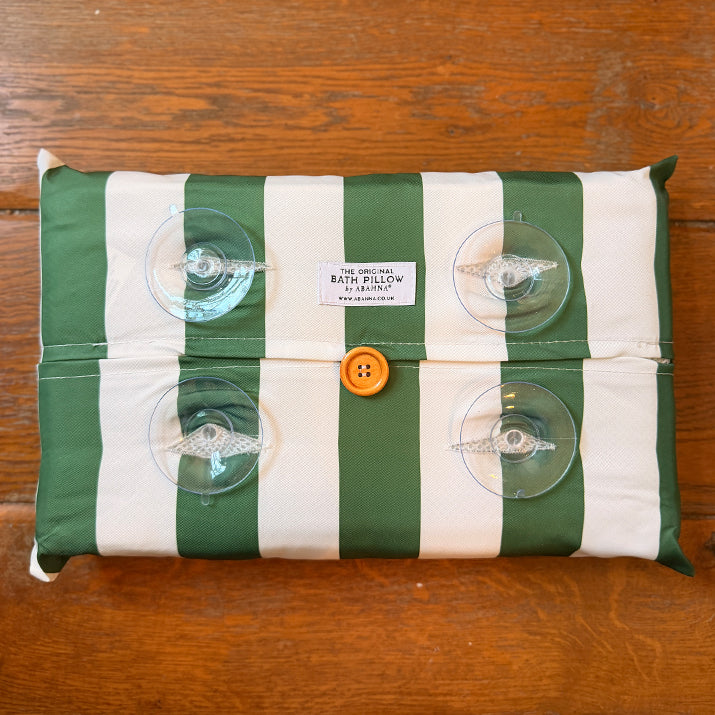 The Original Large Bath Pillow by Abahna® Monaco Stripe (Green)