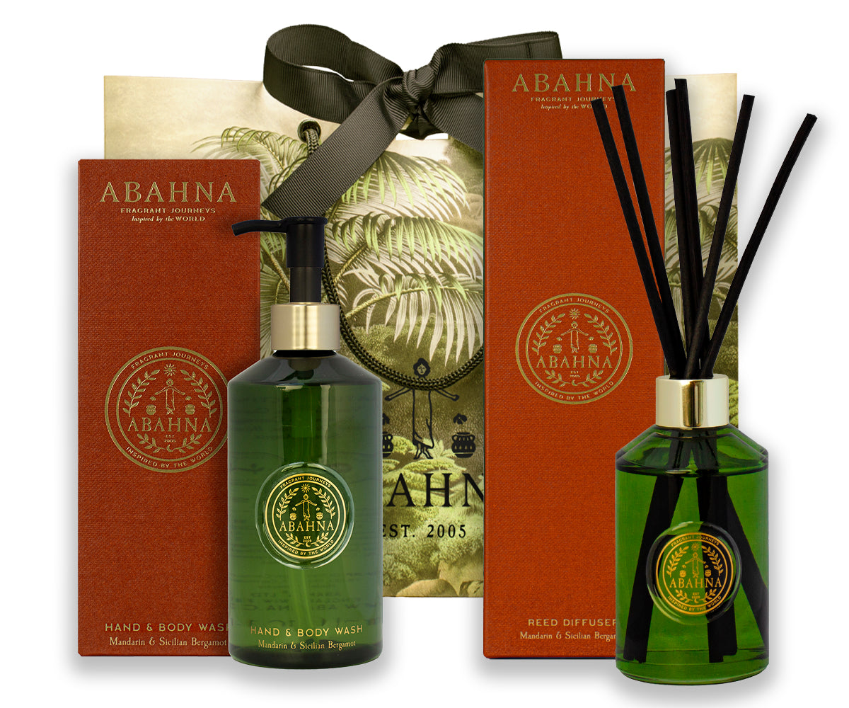Abahna Mandarin & Sicilian Bergamot cloakroom set – reed diffuser and hand wash duo