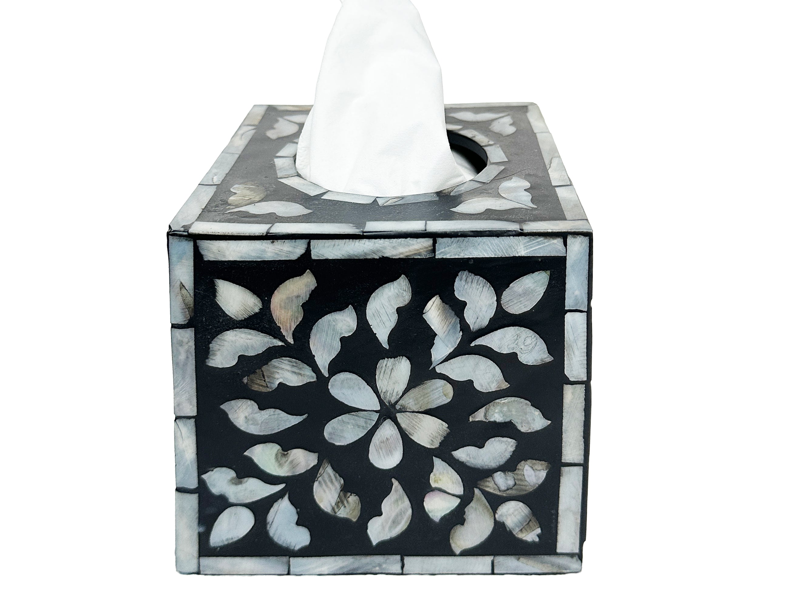 Mother of pearl inlay tissue box cover black