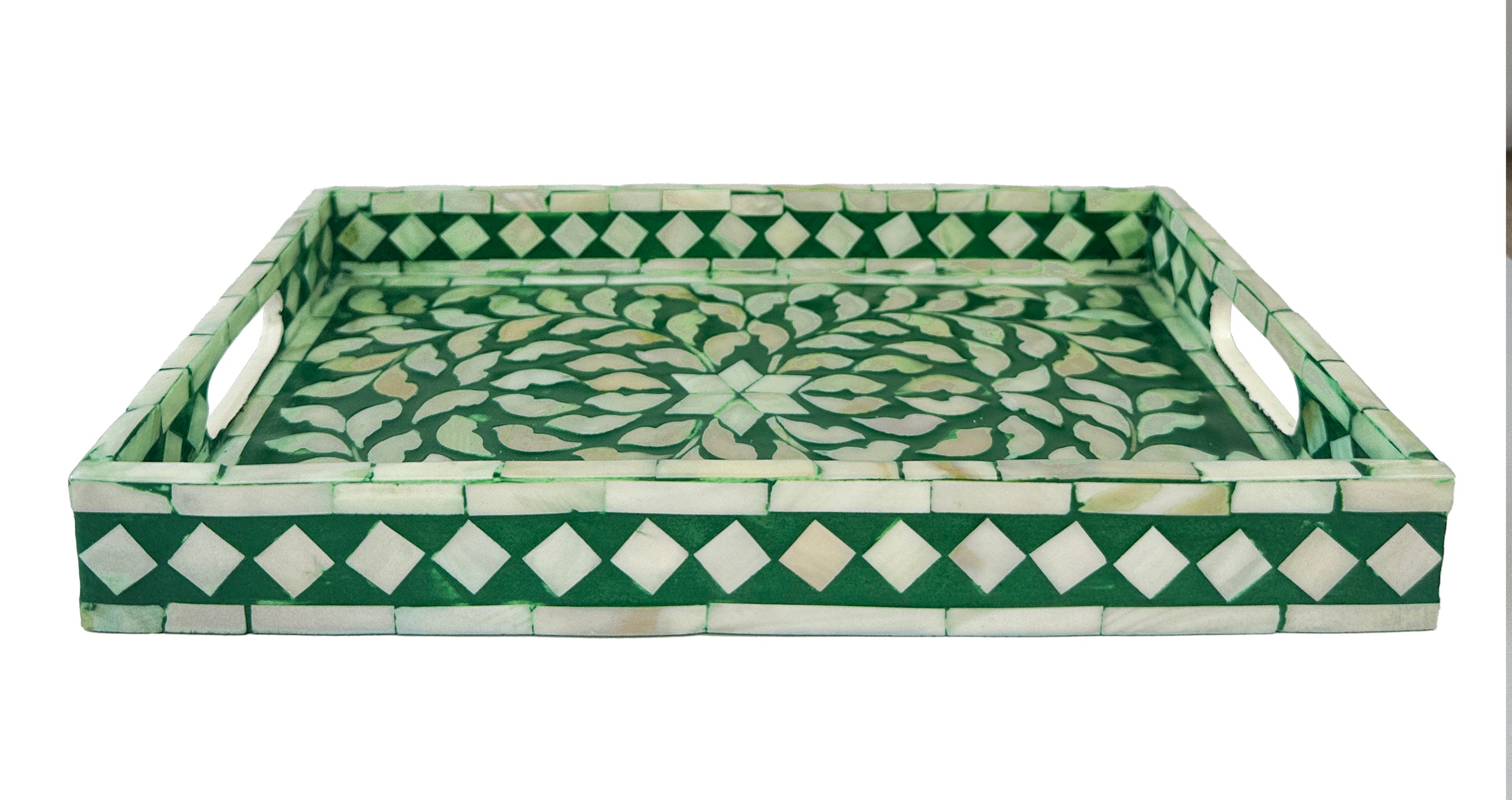 Inlaid mother of pearl tray (green)