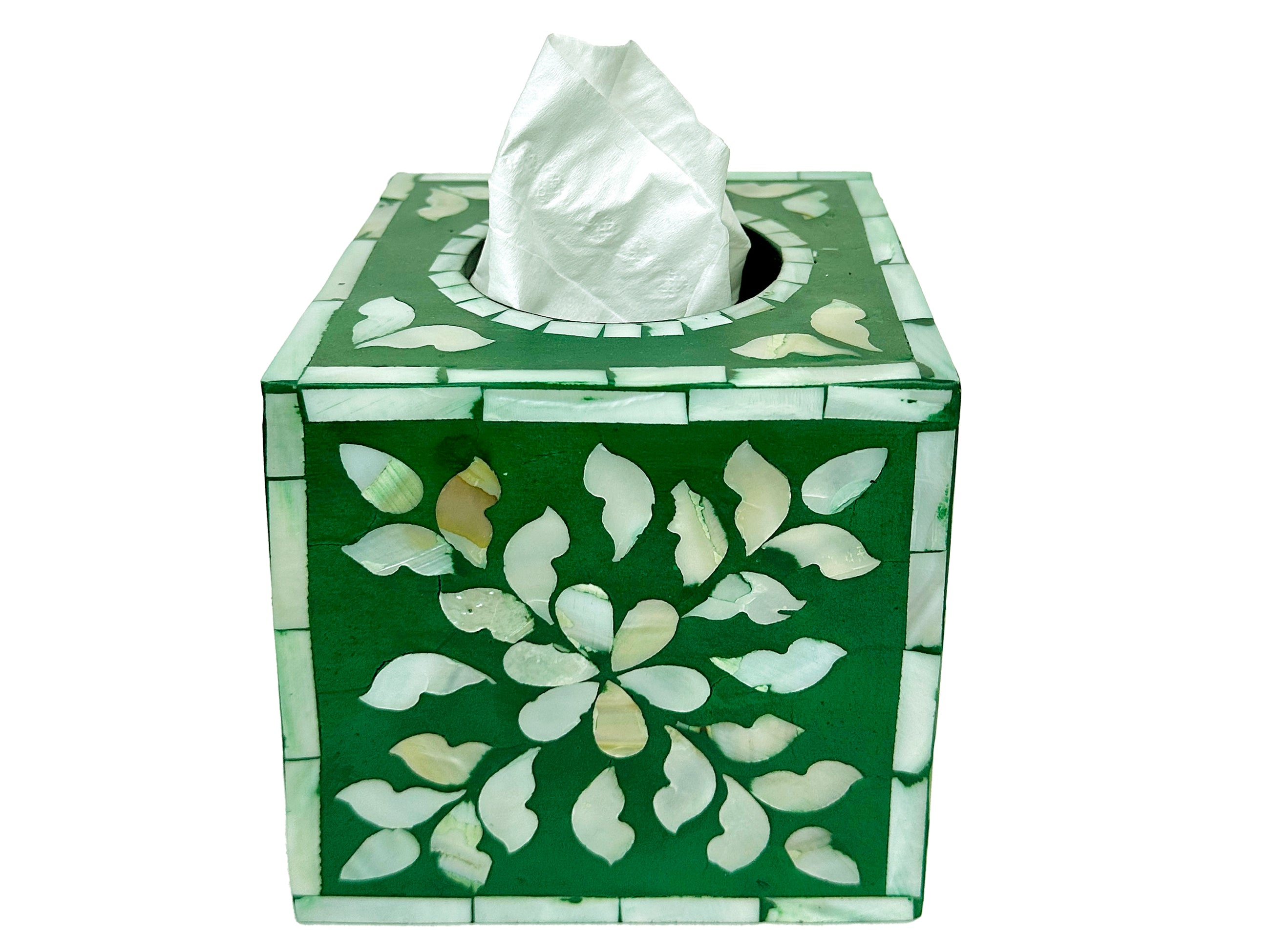 Mother of pearl inlay tissue box cover green