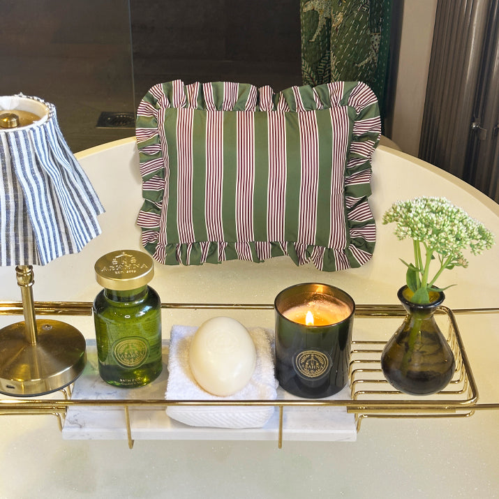 Luxury bath pillow with removable washable cover – pink & green stripe