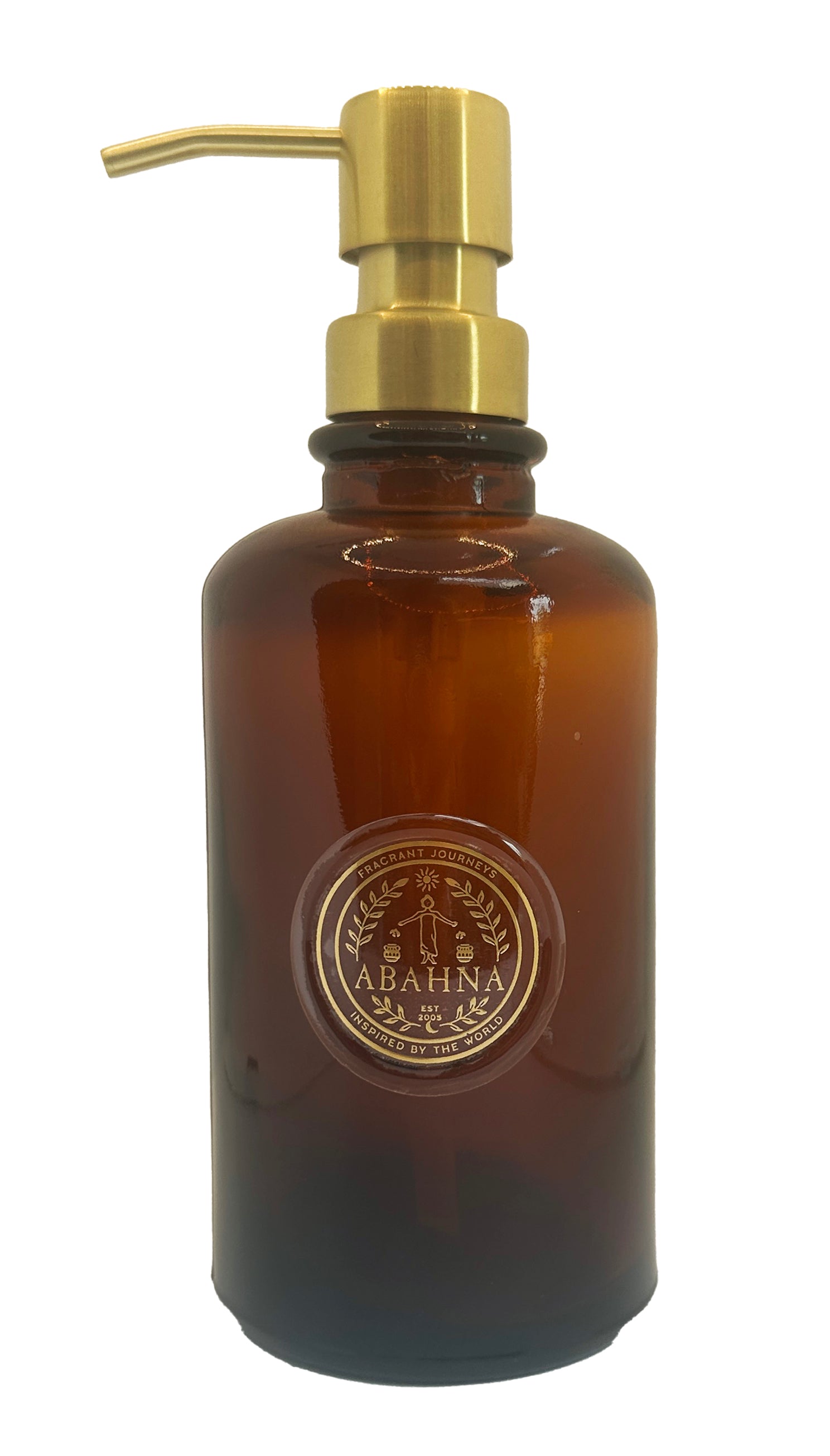 Refillable amber glass hand wash bottle with antique gold pump – Abahna