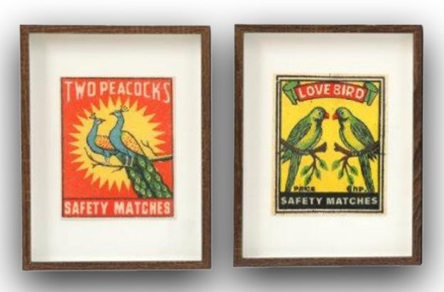 Vintage style Indian pair of pictures- Love birds & Peacocks