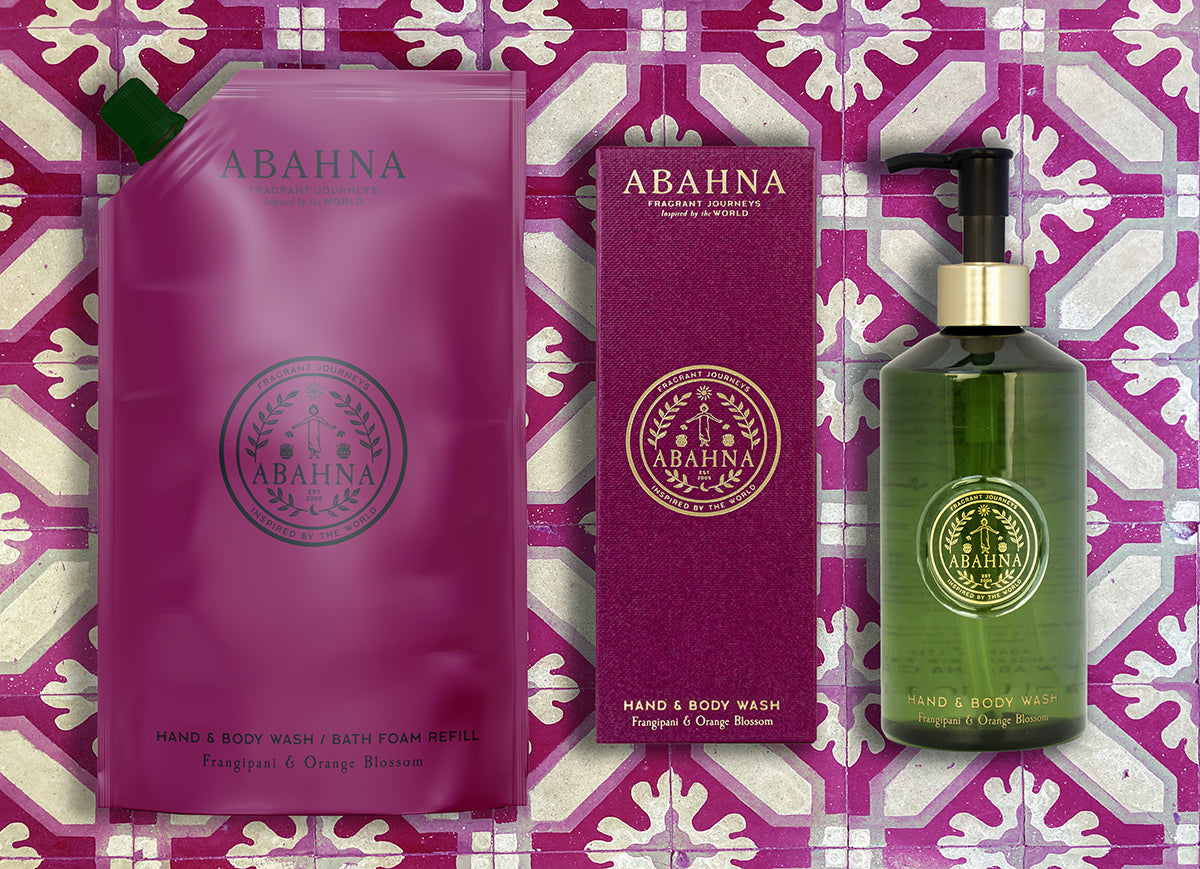 Abahna Frangipani & Orange Blossom hand & body wash refill set – luxury floral skincare