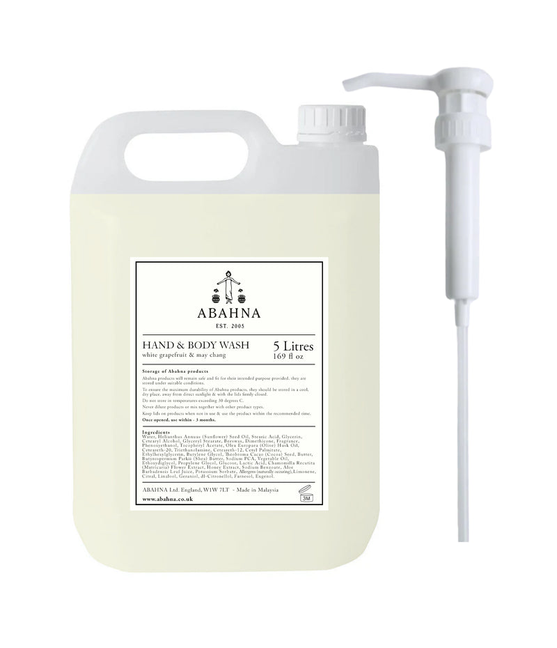 Hand & body wash bulk refill 5 Litre- White Grapefruit & May Chang