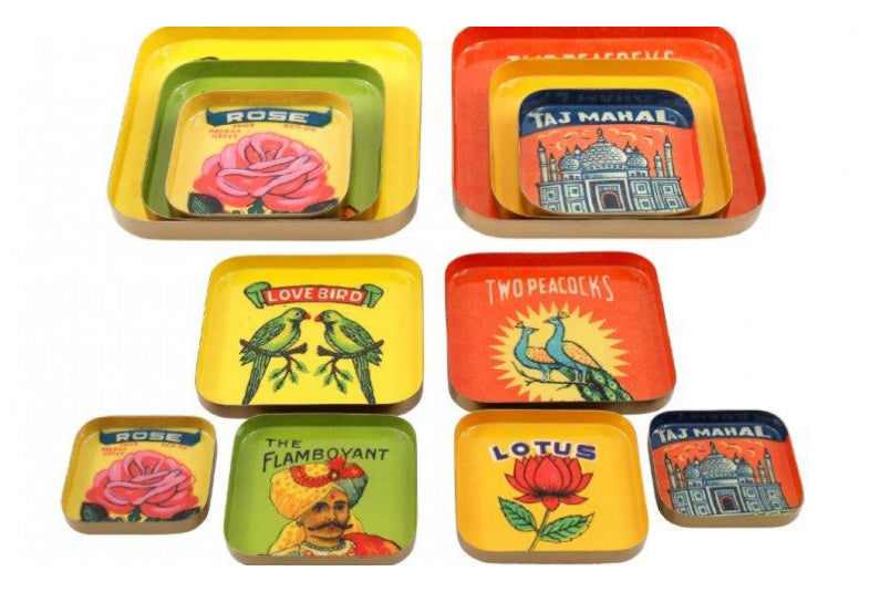 Set of 3 Vintage Indian style enamel Trinket Trays - 1
