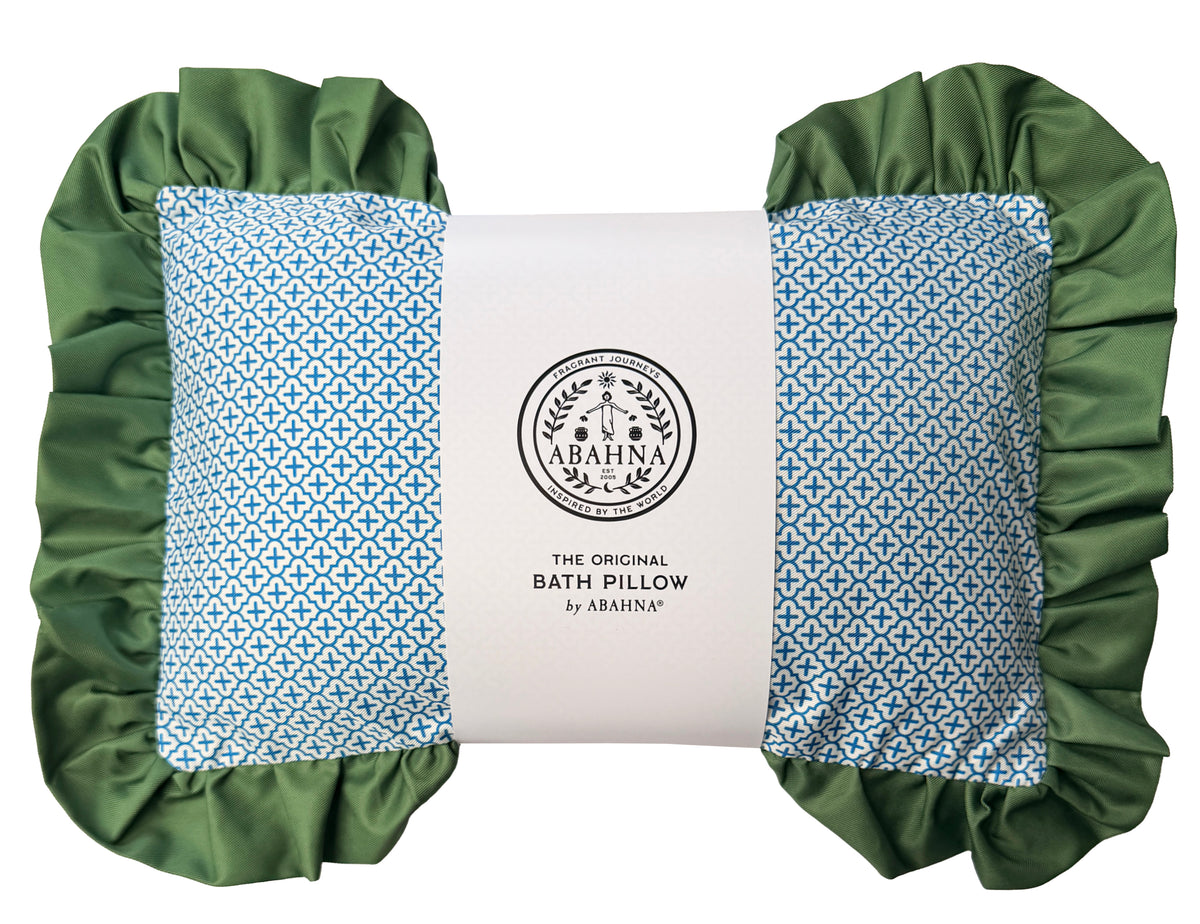 The Original Bath Pillow by Abahna® Amalfi Lattice (Green & Blue) Unboxed