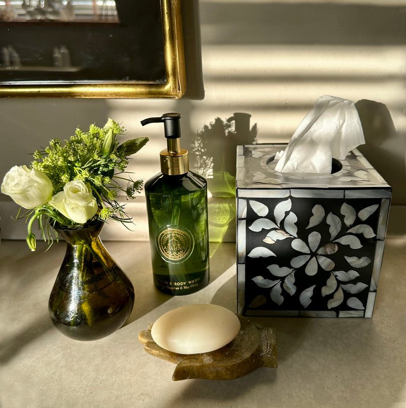 Mother of pearl inlay tissue box cover black