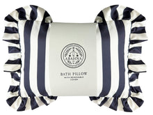 Abahna bath pillow – charcoal grey and white striped cover with frill trim