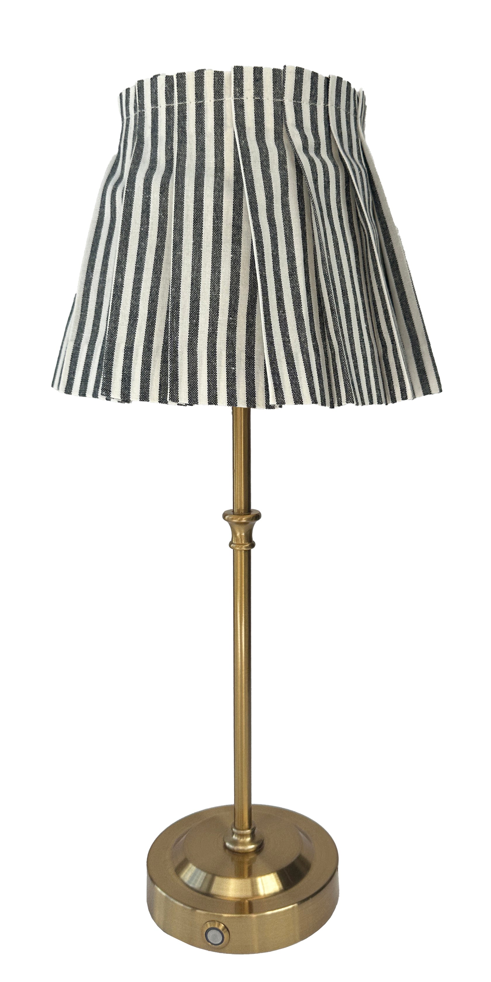 Abahna cordless bathroom lamp – luxury rechargeable brass lamp with black stripe pleated shade