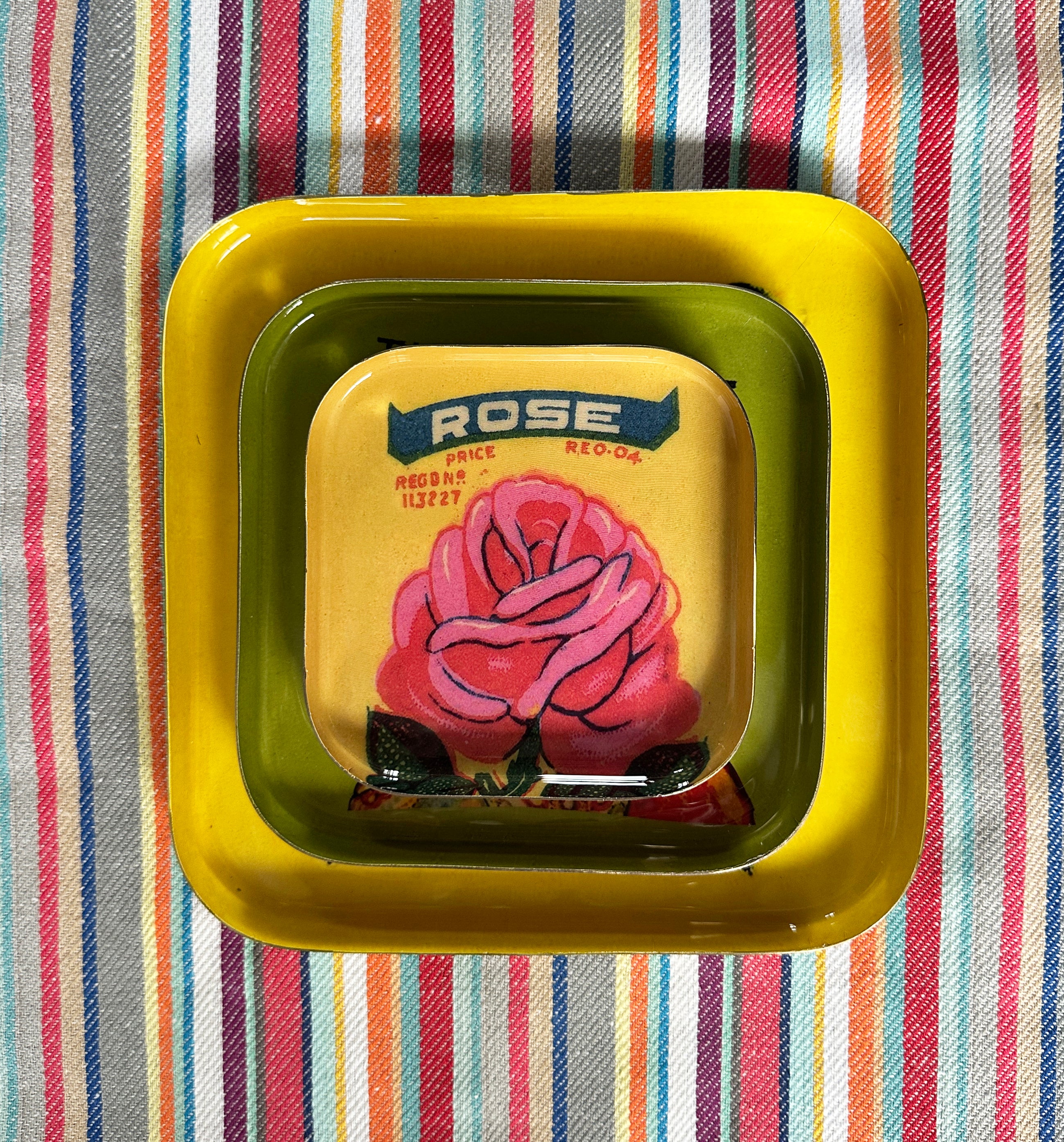 Set of 3 Vintage Indian style enamel Trinket Trays - 1
