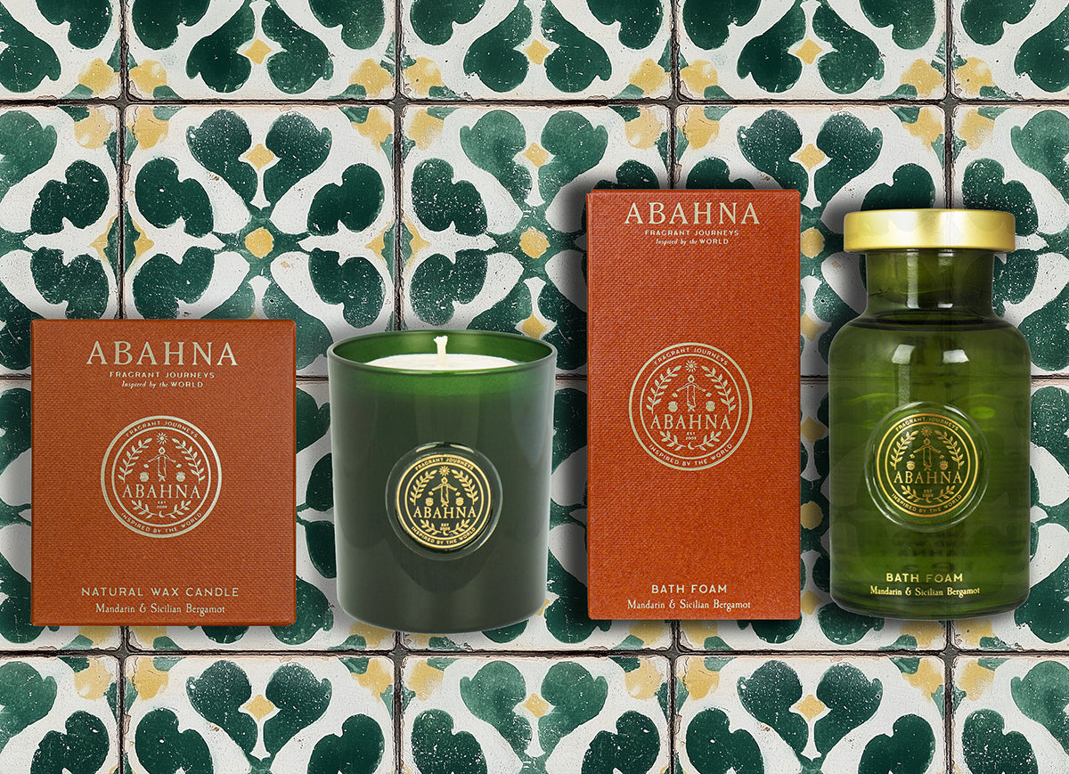 Bath foam decanter & scented candle set - Mandarin & Sicilian Bergamot