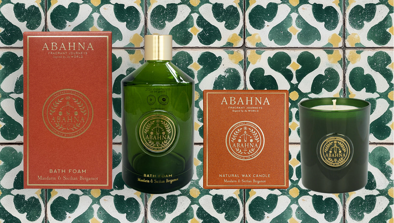 Bath foam decanter & scented candle set - Mandarin & Sicilian Bergamot