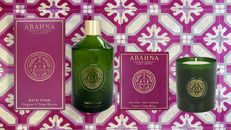 Bath foam decanter & scented candle set - Frangipani & Orange Blossom