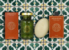 Luxury citrus bath set with bubble bath in glass decanter and triple-milled soap