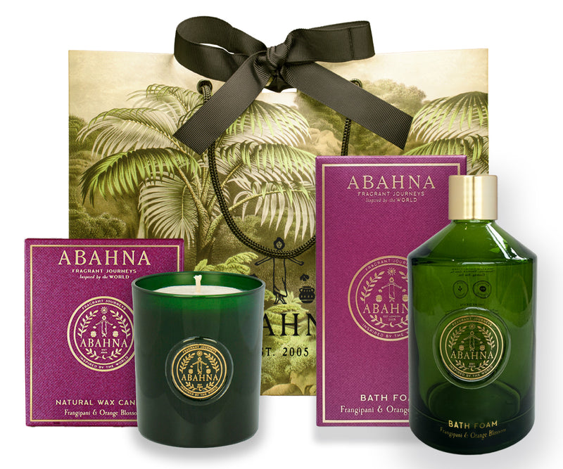 Bath foam decanter & scented candle set - Frangipani & Orange Blossom