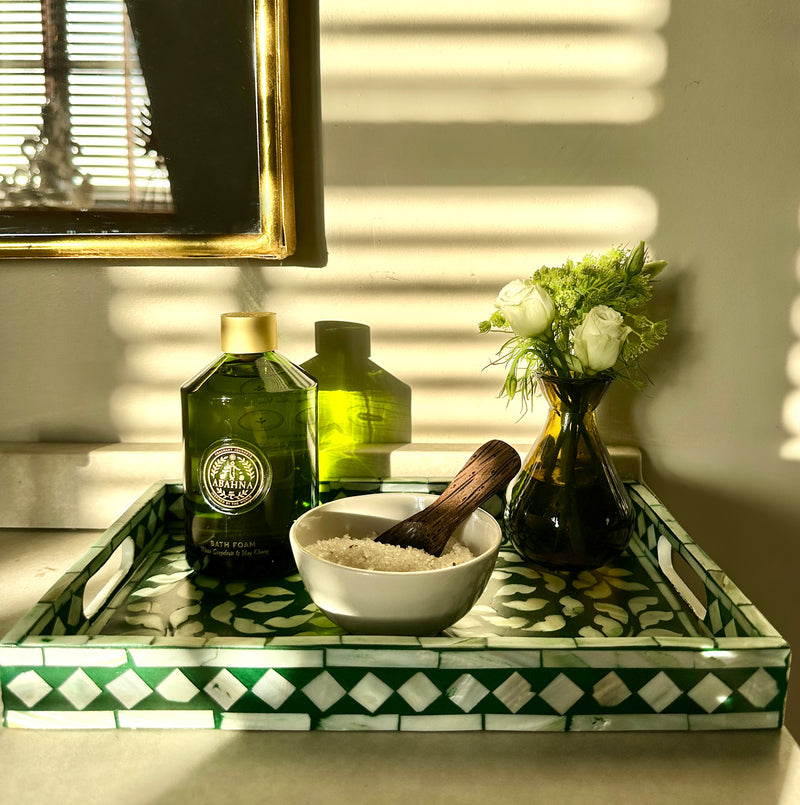 Inlaid mother of pearl tray (green)
