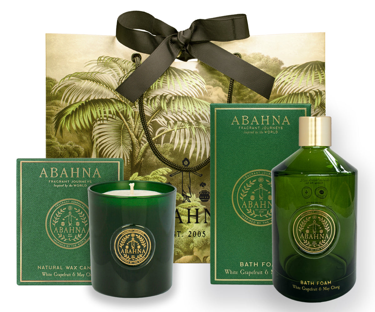 Bath foam decanter & scented candle set - White Grapefruit & May Chang