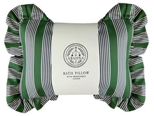 Abahna bath pillow – charcoal grey and green striped cover with frill trim