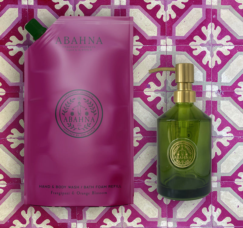 Glass Hand Wash Bottle Refill set - Frangipani & Orange Blossom