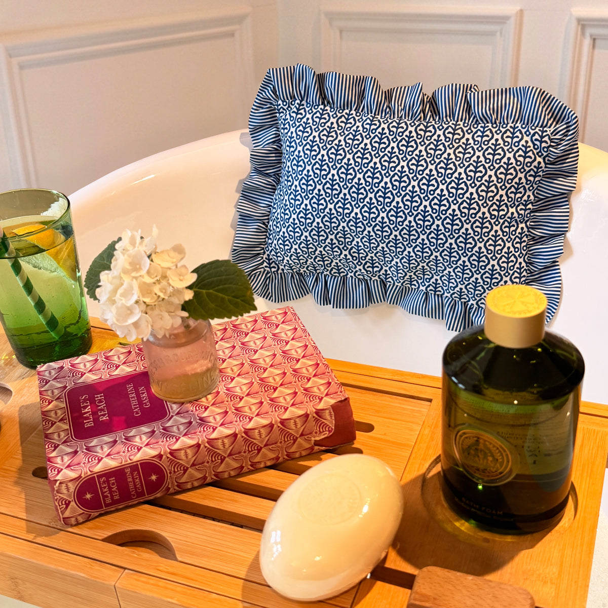 The Original Bath Pillow by Abahna® Jaipur Jaal (Blue) Unboxed