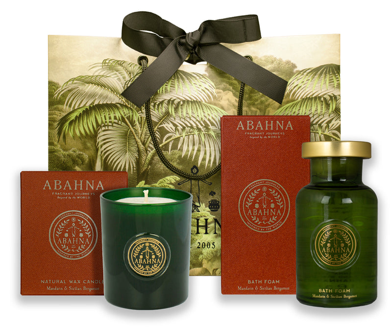 Bath foam decanter & scented candle set - Mandarin & Sicilian Bergamot