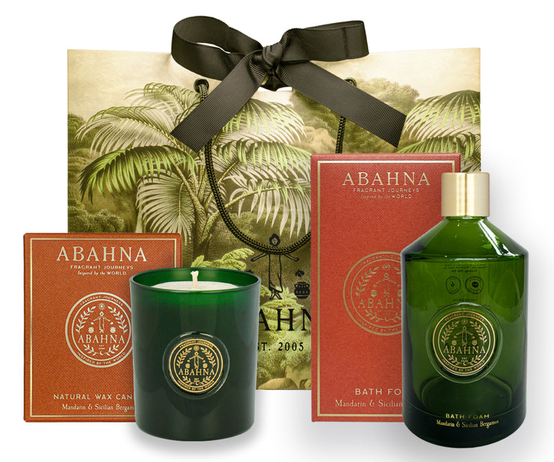 Bath foam decanter & scented candle set - Mandarin & Sicilian Bergamot