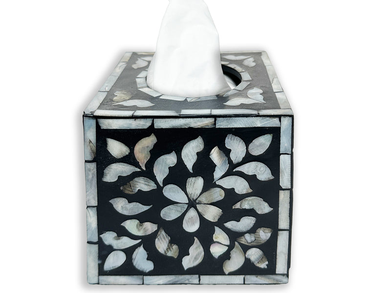 Mother of pearl inlay tissue box cover black