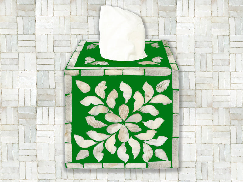 Mother of pearl inlay tissue box cover green
