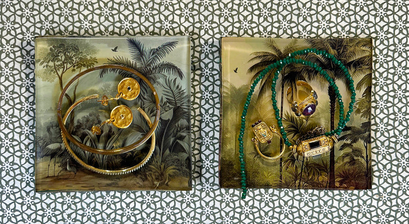 Set of 2 Vintage Palm Trinket Trays
