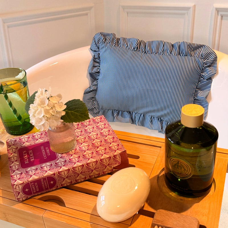 The Original Bath Pillow by Abahna® Riviera Stripe (Blue) Unboxed