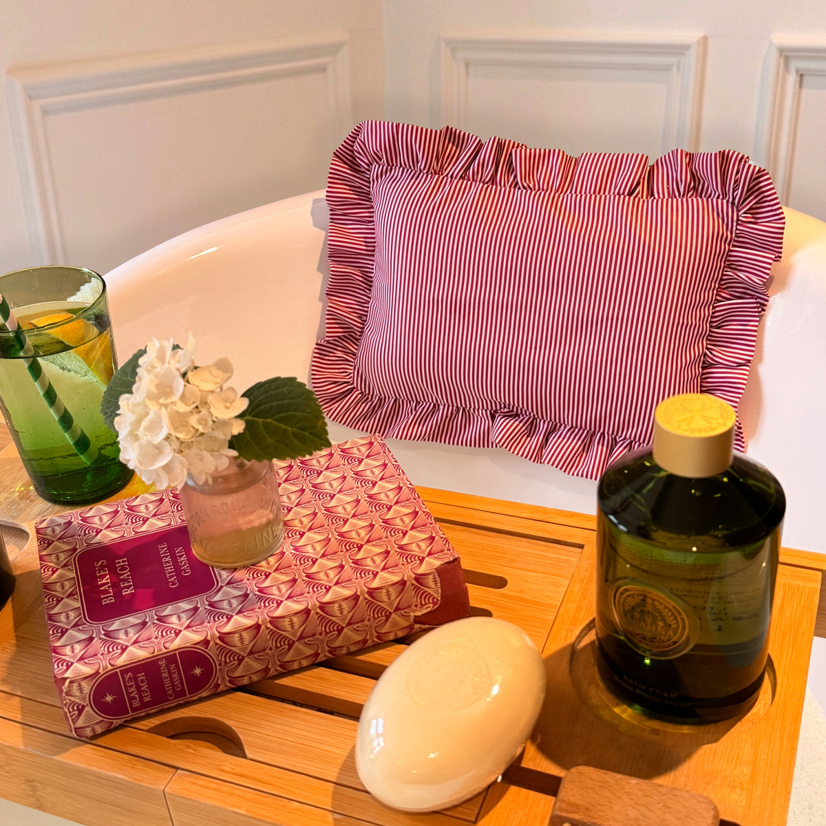 The Original Bath Pillow by Abahna® Riviera Stripe (Pink) Unboxed
