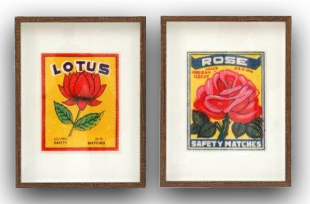 Vintage style Indian pair of pictures- Lotus &amp; Rose