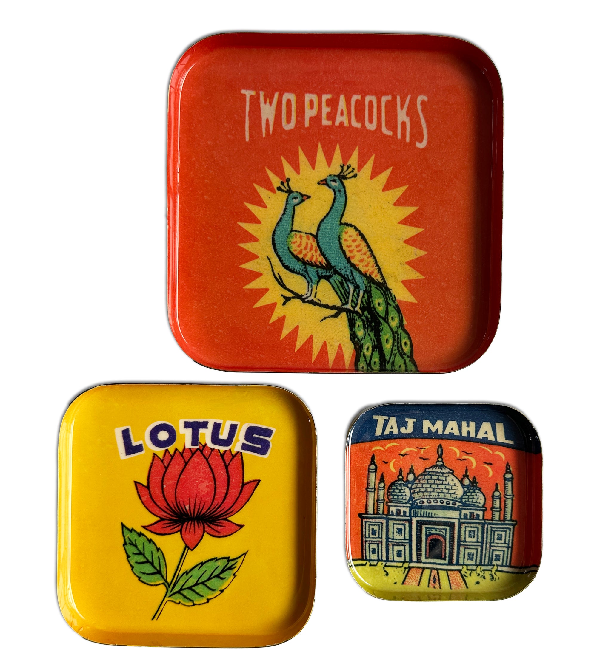 Set of 3 Vintage Indian style enamel Trinket Trays -2