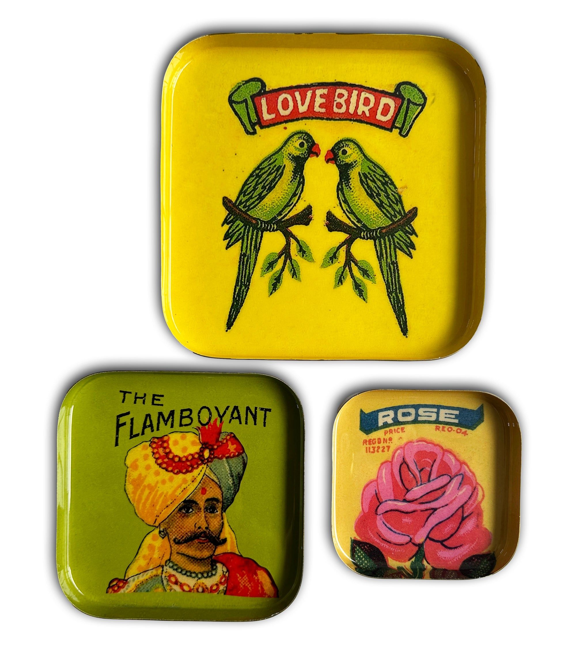 Set of 3 Vintage Indian style enamel Trinket Trays - 1