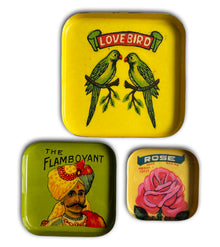 Set of 3 Vintage Indian style enamel Trinket Trays - 1