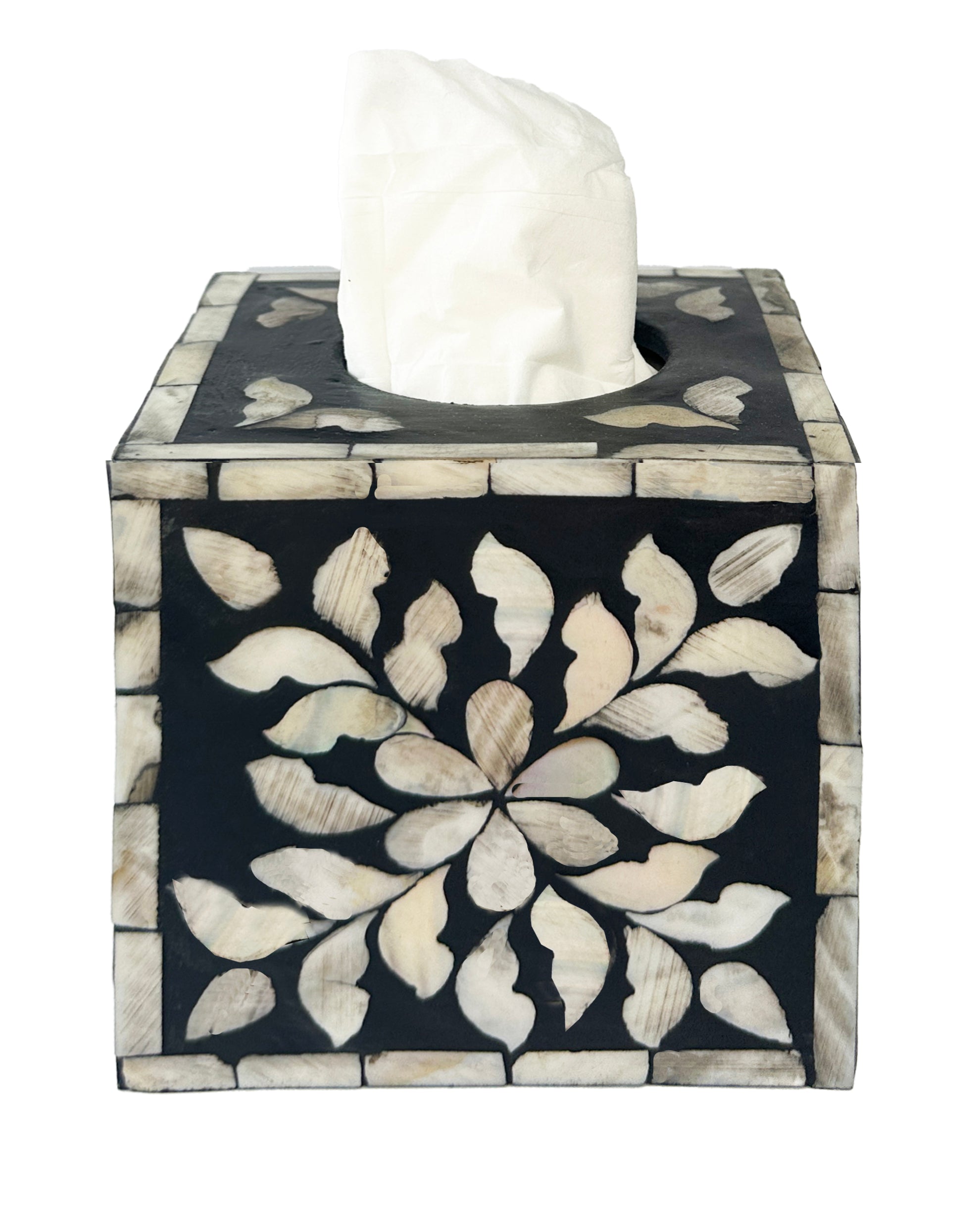 Mother of pearl inlay tissue box cover black