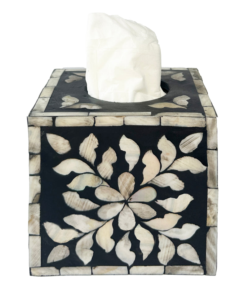 Mother of pearl inlay tissue box cover black