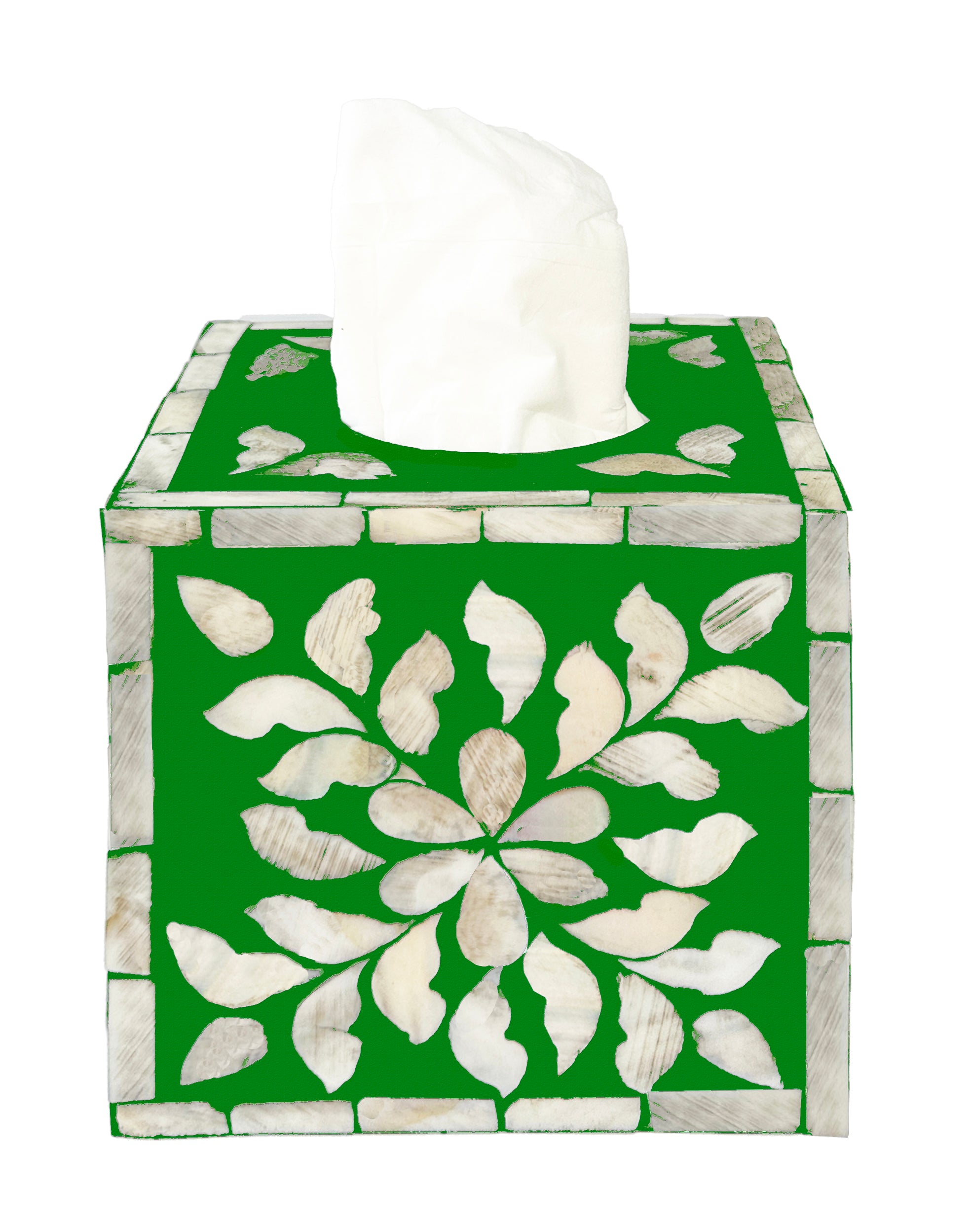 Mother of pearl inlay tissue box cover green