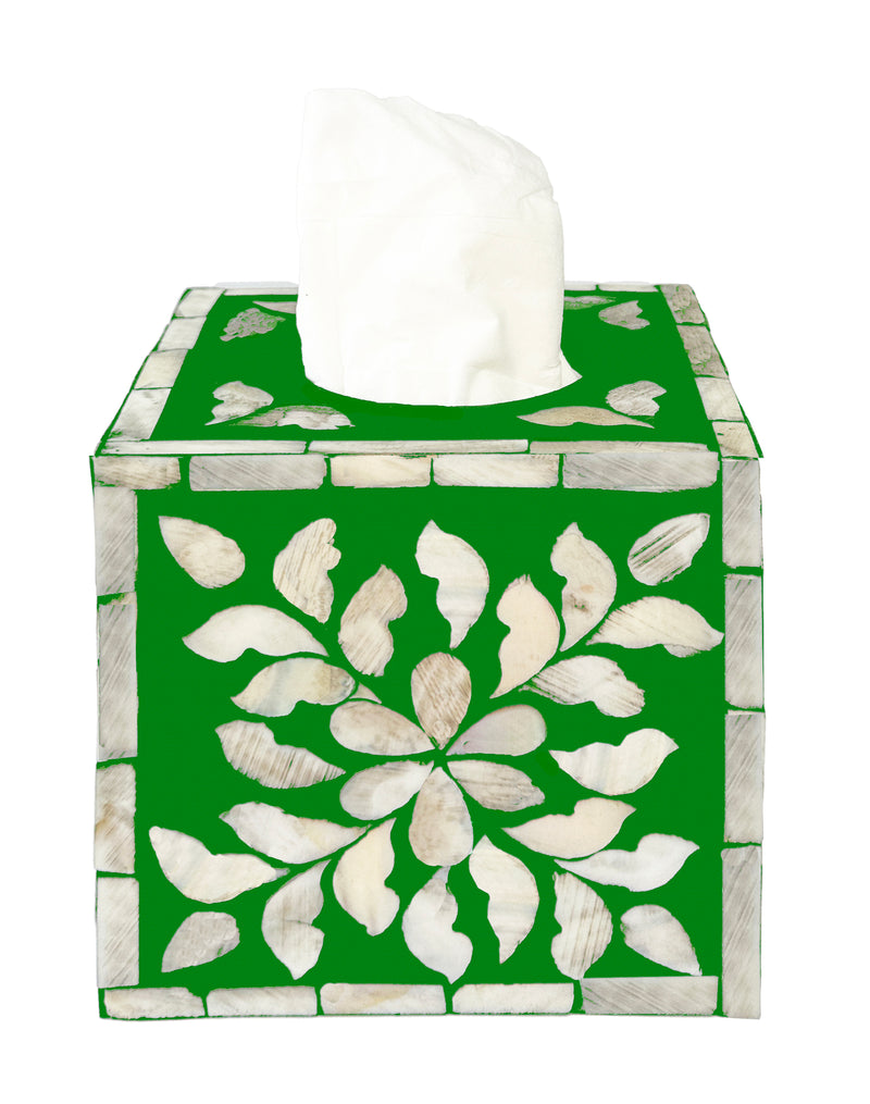 Mother of pearl inlay tissue box cover green